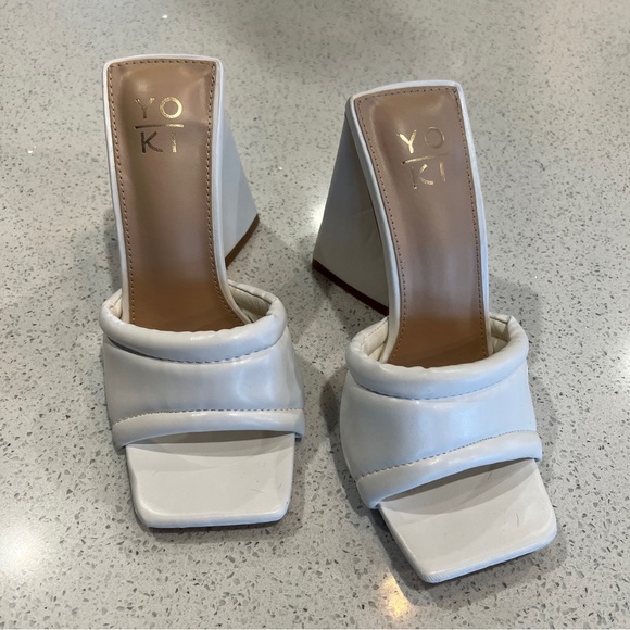 Mayven White Square-Toe High Heel Slide Sandals Size 7 - Picture 2 of 5